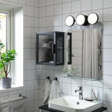 MOSSJÖN Wall cabinet with glass door, anthracite, 36x18x44 cm