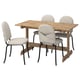NACKANÄS: modern 4-seat dining set with light gray cushioned chairs and acacia wood table, featuring metal legs.