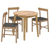 The NACKANÄS set a light brown wooden round table and two matching chairs with woven seats.