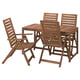 Option: A brown wooden NÄMMARÖ patio set with a table and four matching chairs.