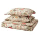 Floral bedding set, beige, rectangle, multicolor flowers, cotton/viscose.