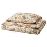 Beige-gray floral bedding set, cotton-viscose.