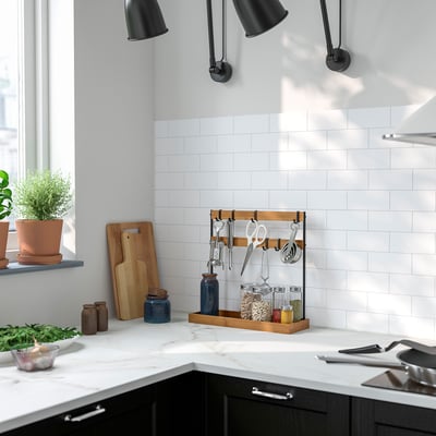 NÅLBLECKA Utensil rack, metal/bamboo for kitchen countertop, 38x13x37 cm