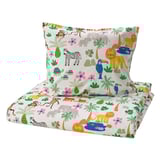 NATTHÄGER: white jungle-themed duvet and pillowcase set in cotton-viscose.