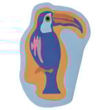 NATTHÄGER rug: colorful toucan, soft, rubber-backed, blues, oranges, recycled materials.