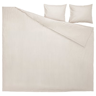 NATTJASMIN bed set, beige, striped, cotton/lyocell, smooth with button closure.