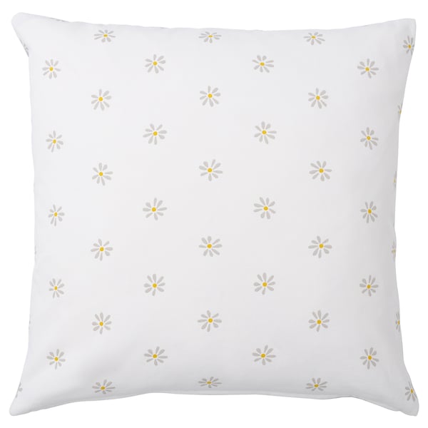 NATTSLÄNDA white cushion, daisy-patterned, square, cotton.