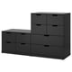 Black NORDLI chest of drawers, modern design, 2 sets with 6 drawers.