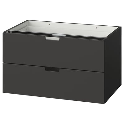An ikea NORDLI black two-drawer chest with a sleek, modern design, made of acrylic paint and fiberboard.