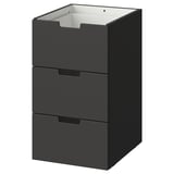 A dark grey NORDLI chest with three drawers, made from fibreboard and acrylic paint, designed for modern spaces.
