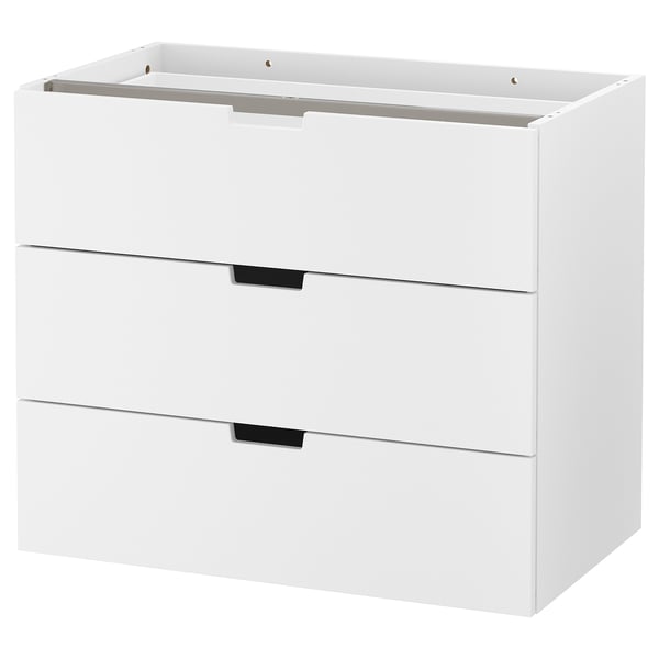 NORDLI white chest of drawers, sleek and modern, with three drawers.