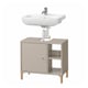 Option: The NORSÄLVEN vanity a beige cabinet with a white sink and chrome faucet, ideal for small bathrooms.