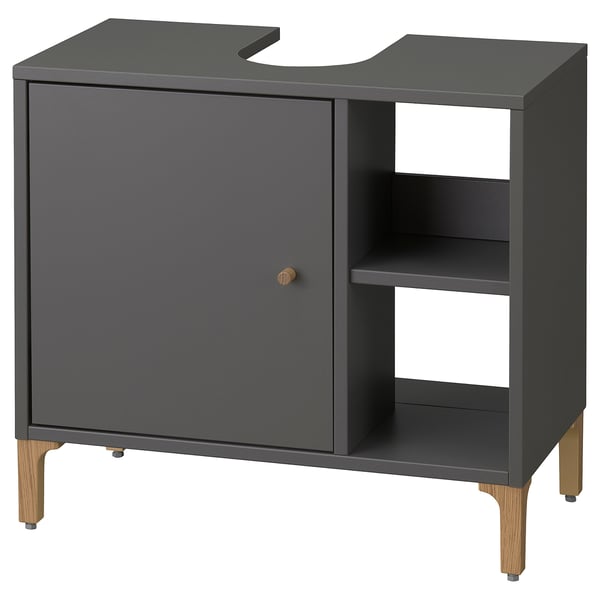 NORSÄLVEN grey wash-basin cabinet, wooden legs, matte finish, compact design.