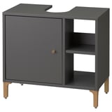 NORSÄLVEN grey wash-basin cabinet, wooden legs, matte finish, compact design.