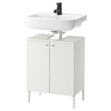 Nyssjön bathroom vanity, white cabinet with bowl sink, black tap, compact design.