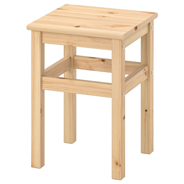 The ODDVAR stool is a light wooden piece with a rectangular seat and four legs, perfect for any room.