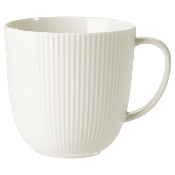 OFANTLIGT mug - white, ridged, durable porcelain with handle.