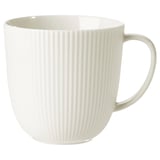 OFANTLIGT mug - white, ridged, durable porcelain with handle.