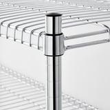 Chrome-finished metal shelf support detail, showing sturdy joints and smooth surface.
