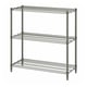 A green, three-shelf metal storage rack, sturdy with an industrial look, perfect for various storage needs.