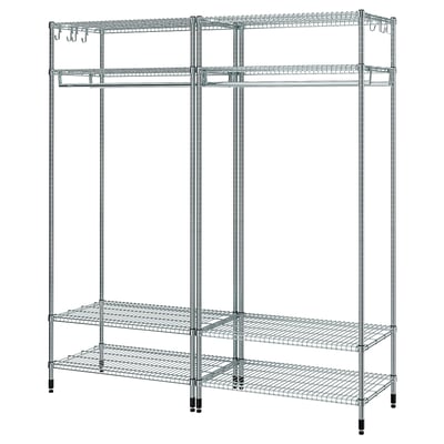 OMAR silver metal storage with adjustable hooks, modern design.