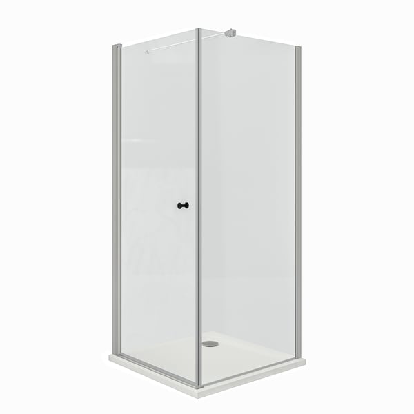 OPPEJEN shower: transparent glass, silver frame, corner design, anti-slip tray.