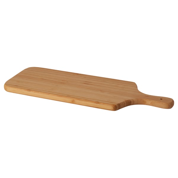 An OSTBIT wooden cutting board. It is light brown, rectangular with a handle, designed for kitchen use.