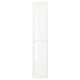 A white OXBERG glass door. Its rectangular with a fiberboard frame and tempered glass panel.