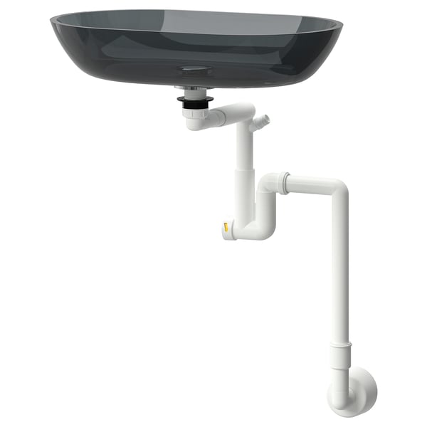 OXMYREN sink: dark gray glass, modern design, wall-mounted, minimalist style.