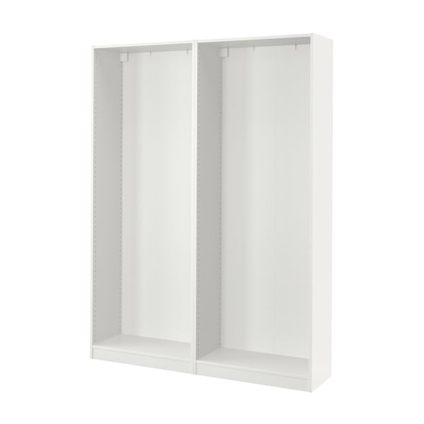 White PAX wardrobe frames, empty, minimalist design.