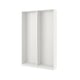 A white ikea PAX wardrobe frame. Its rectangular, sleek, and modern with a smooth surface and adjustable feet.