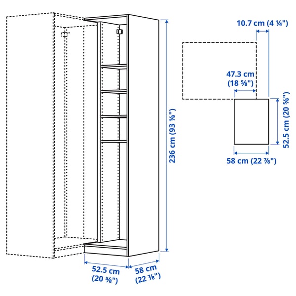 Illustration with measurements for the product: PAX.