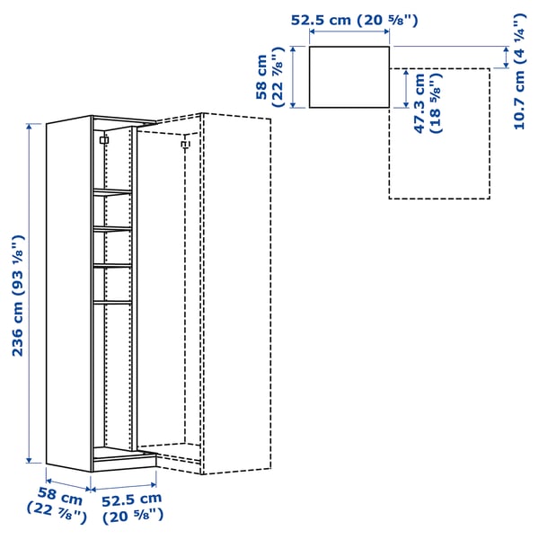Illustration with measurements for the product: PAX.