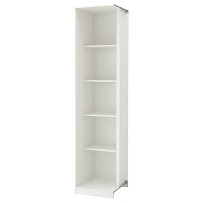 Ikea PAX white wardrobe unit, tall, three shelves.