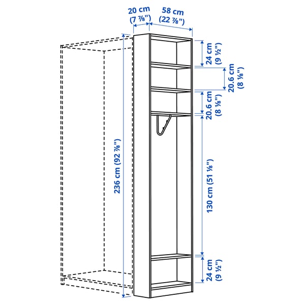 PAX Add-on end-unit, white, 20x58x236 cm