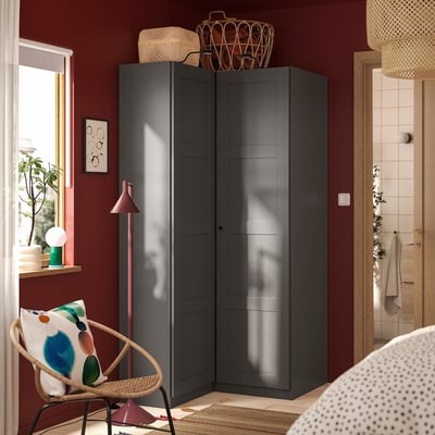 PAX / BERGSBO Corner wardrobe, dark grey/dark grey, 111/88x201 cm