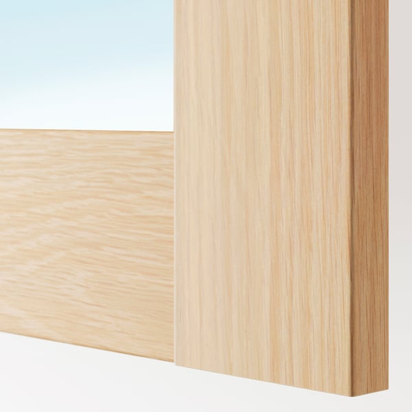 Close-up of light wood finish on modern furniture. Smooth, natural grain visible.