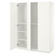 A white ikea PAX wardrobe with open doors, revealing empty shelves inside. Its minimalistic and modern, ideal for storage.
