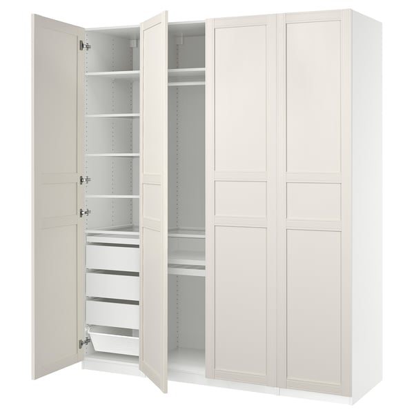 PAX / FLISBERGET Wardrobe combination, white/off-white, 200x60x236 cm