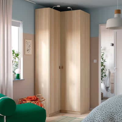 PAX / FORSAND Corner wardrobe, white stained oak effect/white stained oak effect, 111/88x236 cm