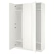 A white ikea PAX wardrobe with doors open, revealing empty shelves and a hanging rod.