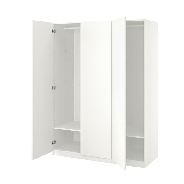 White PAX wardrobe, open doors, simple storage.