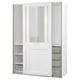 White PAX wardrobe with glass doors and mesh drawers.