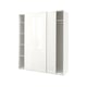A white PAX wardrobe with sliding doors and internal shelves.