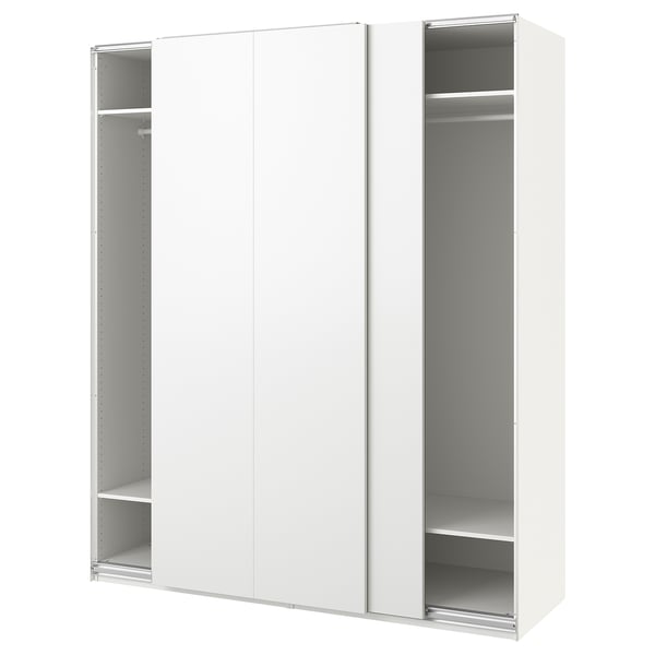 A white PAX wardrobe with sliding doors, minimalist design, offering ample storage.