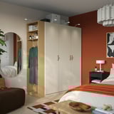 PAX / REINSVOLL Wardrobe combination, grey-beige grey-beige/oak effect, 170x60x201 cm