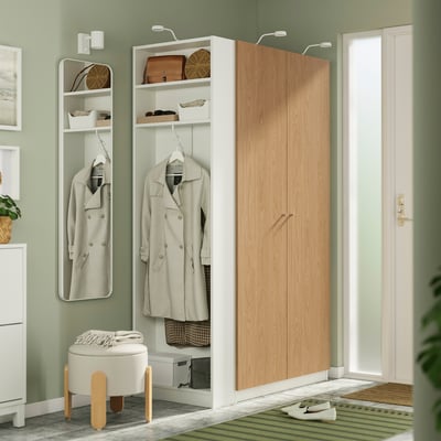 PAX / STORKLINTA Wardrobe combination, white oak effect/white, 120x60x201 cm