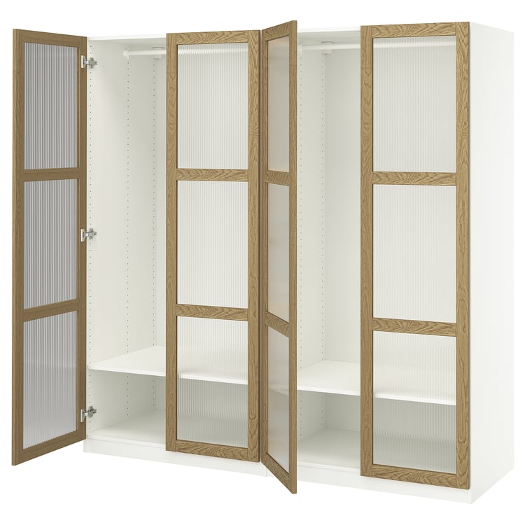 PAX / TONSTAD wardrobe combination, white/oak veneer glass, 200x60x201