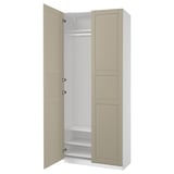 PAX wardrobe: beige, tall, rectangular, two doors wide, one shelf inside, simple design.