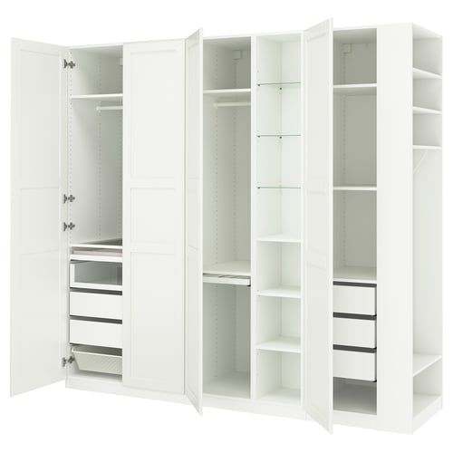 PAX / TYSSEDAL Wardrobe combination, white white/white, 255x60x236 cm